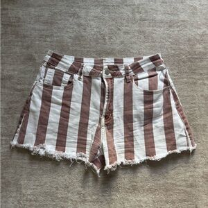Altar'd State Brown and White Striped Jean Shorts
